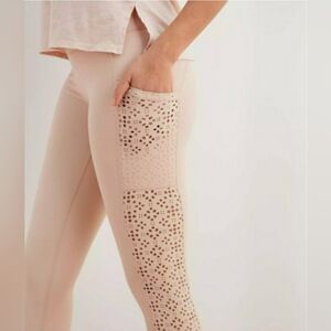 Aerie Beige Lasercut Panel Leggings